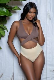 2384 Mia Swimsuit (Color: Brown/Tan, size: XL)