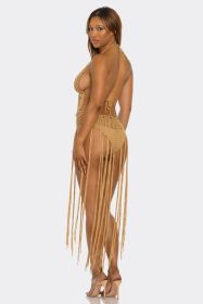 2763 Fringe Fever Bikini (Color: Tan, size: XL)