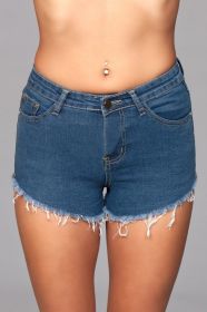 J12 Zip Me Up Denim Shorts (Color: Blue, size: L)