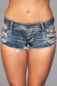 J7 Distressed Side Cutout Shorts (Color: Blue, size: S)